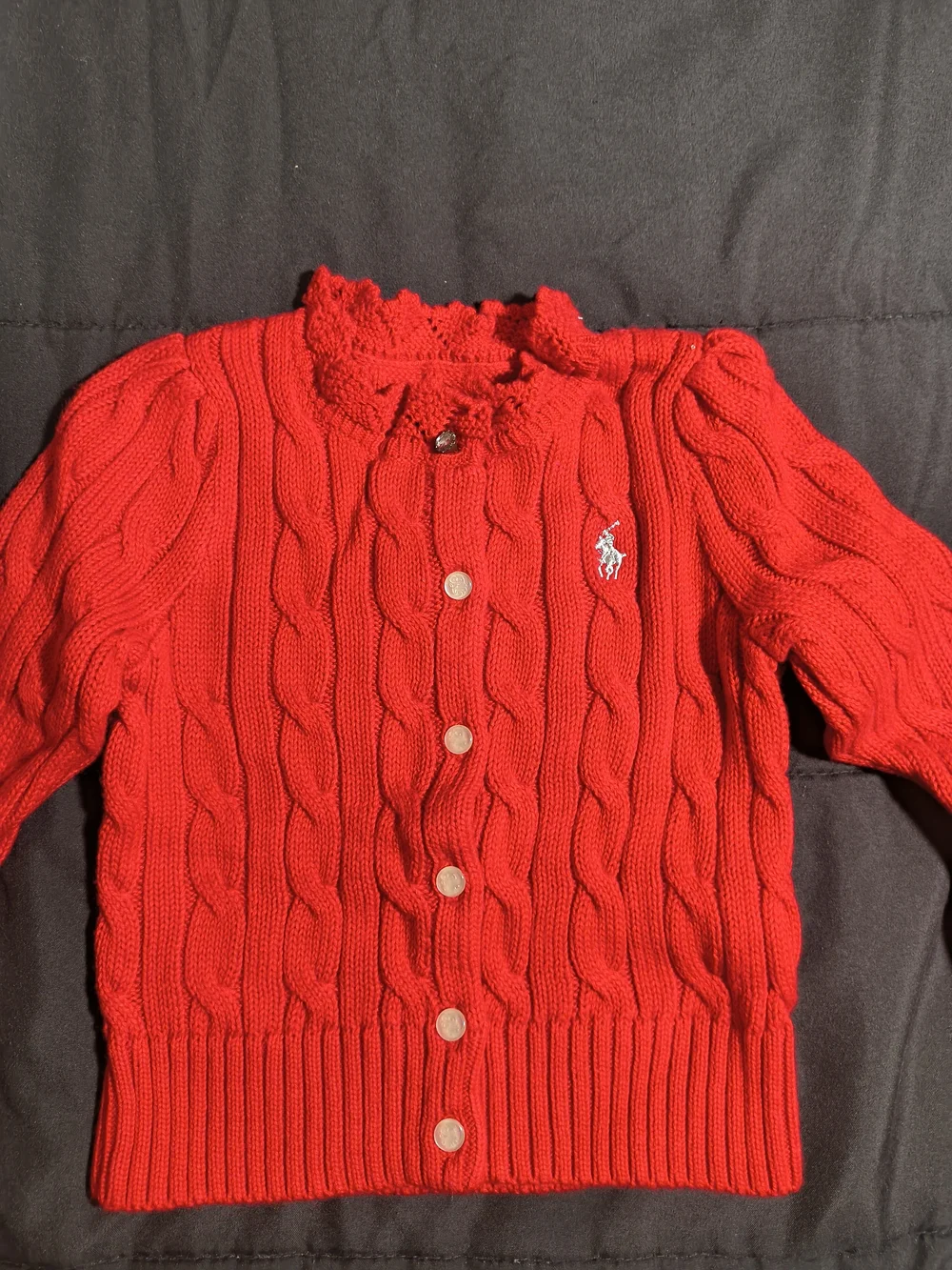 Ralph Lauren Red Cable-Knit Button Cardigan Sweater